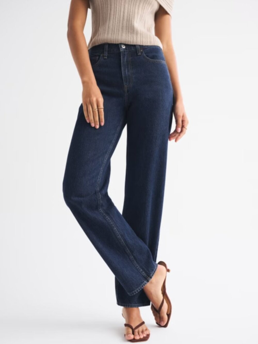 Abercrombie & Fitch High-Rise Straight-Leg Jeans in Dark Blue